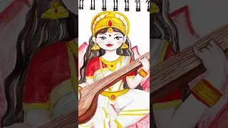 how to paint Saraswati Ji painting  using himi gouache color #youtube #artshorts #maa #shorts