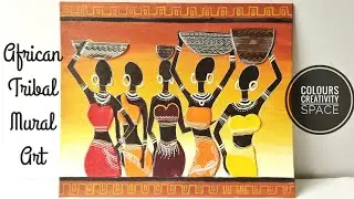 Diy African Tribal Mural Painting On Canvas | Tribal clayart mural for beginners| #wallart #clayart