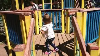 Outdoor Playground for Kids Play Time. Lady Tata walks with a puppy. Леди Тата гуляет с пупсиком.