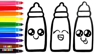 How To Draw Baby Bottles 🌈🍼💗 Draw And Color A Cute Baby Bottle | Drawing For Kids