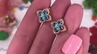 Позолотка Серьги Xuping 26491, размер 12х15 мм, вес 3.9 г, голубые фианиты, позолота 18К