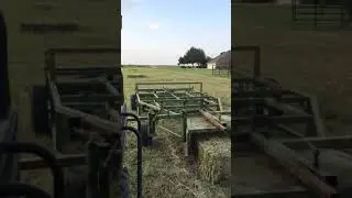 Gathering 2 wire small square bales with Rafter M 10 bale accumulator.
