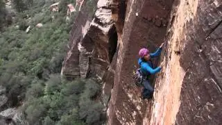 Tracy Martin climbs Risky Business (510c R) in Red Rock Canyon, Las Vegas