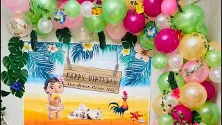 Diy moana theme birthday party|2nd birthday|easy balloon arch without stand|Hawaii party ideas