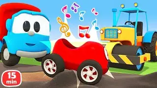 How to repair the bumpy road? Let's build the road roller for cars & trucks with Leo the truck songs