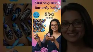 Viral Navy Blue Butterfly Nails #viral #shorts #trending #foryou #pressonnails
