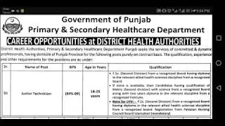 Vacancies Government of Punjab  District Health Authorities Vacancies Opened