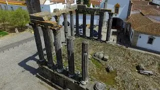 Diana Roman Temple aerial view - Templo de Diana - &Eacute;vora - 4K Ultra HD
