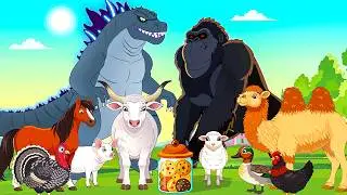 Who Took The Cookie? Godzilla and King Kong with Farm Animals -Preschool Songs for Circle Time