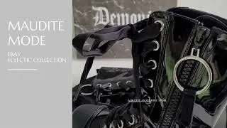 Demonia Slacker-220 Shiny Black Vegan Leather O-Ring Platform Boots size 9