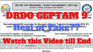 CEPTAM-9 DRDO| Real or Fake| DRDO Recruitment 2018| STA-B | Advertisement| Gov't Job