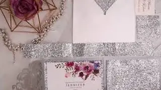 silver laser cut with silver glitter backer wedding invitations