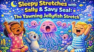 Sleepy Stretches with Sally & Savy Seal:  Yawning Jellyfish Stretch 🪼💤| Stretching Video for Kid's