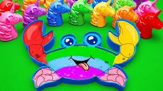 Rainbows SLIME 🌈 Making Colorful Crab Bathtub with Bear Shapes & Unicorn CLAY | Satisfying, ASMR