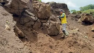 Dropping large rocks buried in the ground