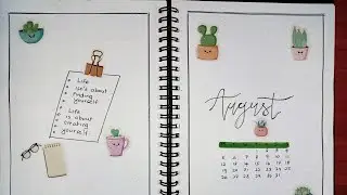 August bullet journal 📒| Plant theme bullet journal 🌵 | bullet journal using stickers #bulletjournal