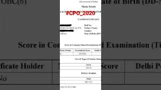 CPO 2020 FINAL MARKS || SUB-INSPECTOR IN CRPF