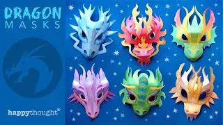 6 paper Dragon mask video tutorials. Download printable 3D DIY Dragon mask templates &bull; Happythought