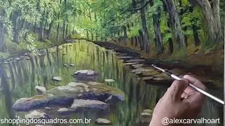 Pintando uma linda floresta com um rio