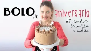 Bolo de Aniversário de Chocolate, Baunilha e Avelãs Caramelizadas
