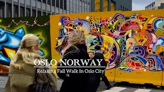 OSLO NORWAY, Relaxing Fall Walk In Oslo City🍂🇳🇴Virtual Walk Tour! 4K/60fps