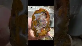 Cutting 6 tons of Moroccan agate. Here's #23 Do you see the Phoenix rising from the flames? #agate