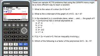 Standardized Assessment  Calculator Tips: Graph, Visualizing, Finding Key Points w/GRAPH MENU