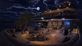 Tropical Yacht | Night Ambience | Calm Sea & Ocean Nature Sounds