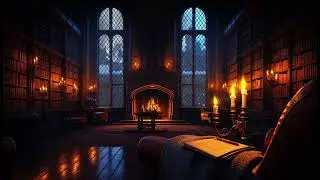 Dark Academia Hall at Night 🔥 | Fireplace, Candlelight & Quiet Snowfall (4 Hours)