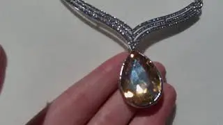 Authentic Austrian Crystal Pear Drop V-Bar Necklace in Silver Overlay &ndash; Ruby or Champagne colour