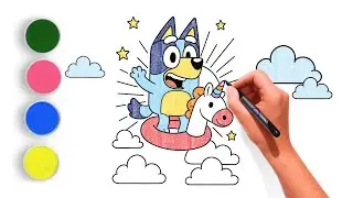 How to Draw Bluey | Bluey on a Unicorn 🦄💙 | Easy Drawing & Coloring for Kids Step-by-Step