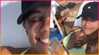 Alex Scott relaxes in a green bikini and hilariously pokes fun at sleeping girlfriend Jess Glynne