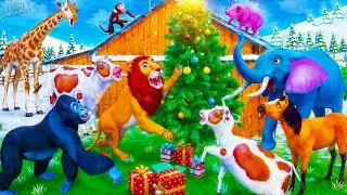 Jungle Animals Celebrate Christmas in the Barn! Cow, Elephant & Gorilla Holiday Fun 🎁