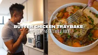 BUTTER CHICKEN TRAYBAKE AND GARLIC VEGETABLE RICE