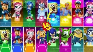 Paw Patrol vs Sonic vs SpongeBob vs Minions: Who Will Win? (Tiles Hop EDM Rush)😱😱