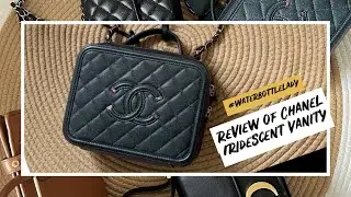 Chanel Vanity Case Bag Review #waterbottlelady #iridescentbag #darkturquiose