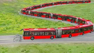 Longest Articulated Single Decker Buses Vs Giant Speed Bump | BeamNG Drive