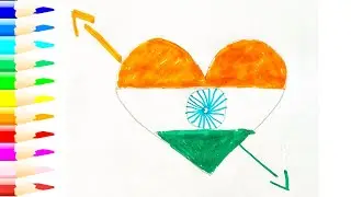 How To Draw Indian Flag Heart shape Easy |  step by step | Kids Drawing