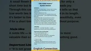 The Noble Nature Poem | Summary, Main Idea & Poetic Devices | Class 10 English (KSEEB) #shortsfeed