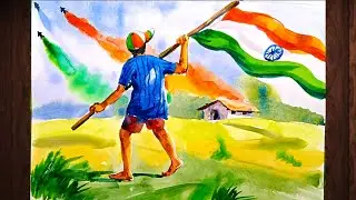 Independence day drawing with watercolour step by step/15th august drawing