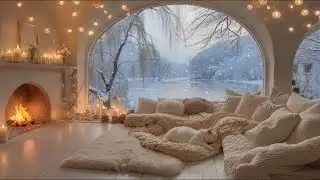 Cozy Winter Sanctuary ❄️Piano Fireplace, Warm Coffee & Jazz Music Amidst a Raging Storm