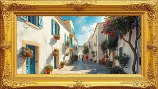Blue and White Houses - Calm Screen TV 📺
