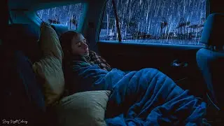 Resting in a Car while Heavy Rain and Thunder at Night 🌧😴 Sounds for Deep Sleep and Stress Relief