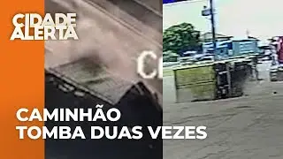 Caminhão perde o controle após evitar acidente e tomba na BR-277; pouco tempo depois tomba novamente