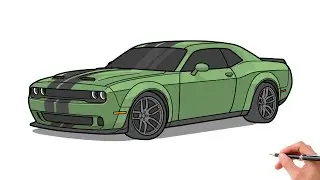 How to draw a DODGE CHALLENGER HELLCAT 2018 / drawing dodge challenger 2019 step by step