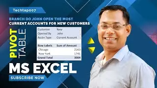 Find out In which branch do John open the most current accounts for new customers in Microsoft Excel