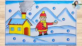 😍 Winter Drawing Easy and Simple | Winter Season Easy Drawing | Easy Snowfall Scenery Art Tutorial