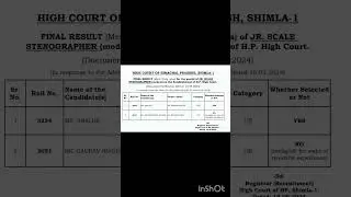 Himachal Pradesh high court Shimla || JR. Scale stenographer final result #highcourt