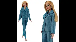 ELENPRIV Blue silk suit for Barbie doll /Голубой шелковый костюм для куклы Барби