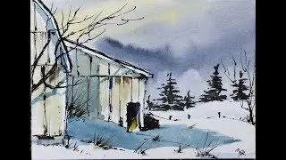 How to draw and paint ACEO mini paint Line and wash winter scene.Nil Rocha